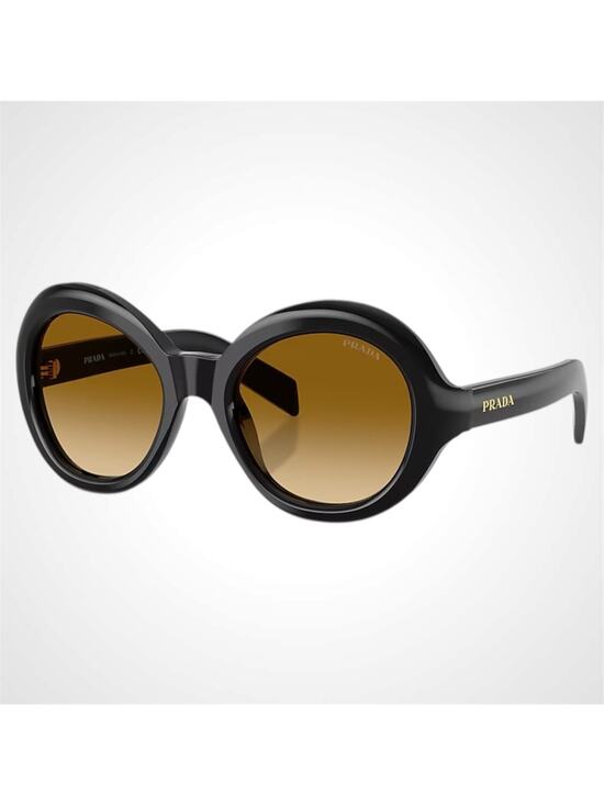 New PRADA Sunglasses Black Round Frame Yellow Brown Lens Women\'s